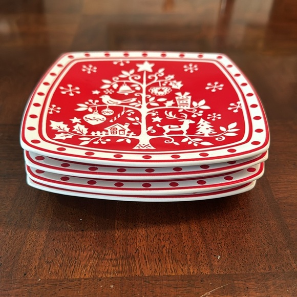 Red Christmas Tree Plates Partridge Holiday Cookie Dessert 222 Fifth Tivoli - Picture 9 of 10